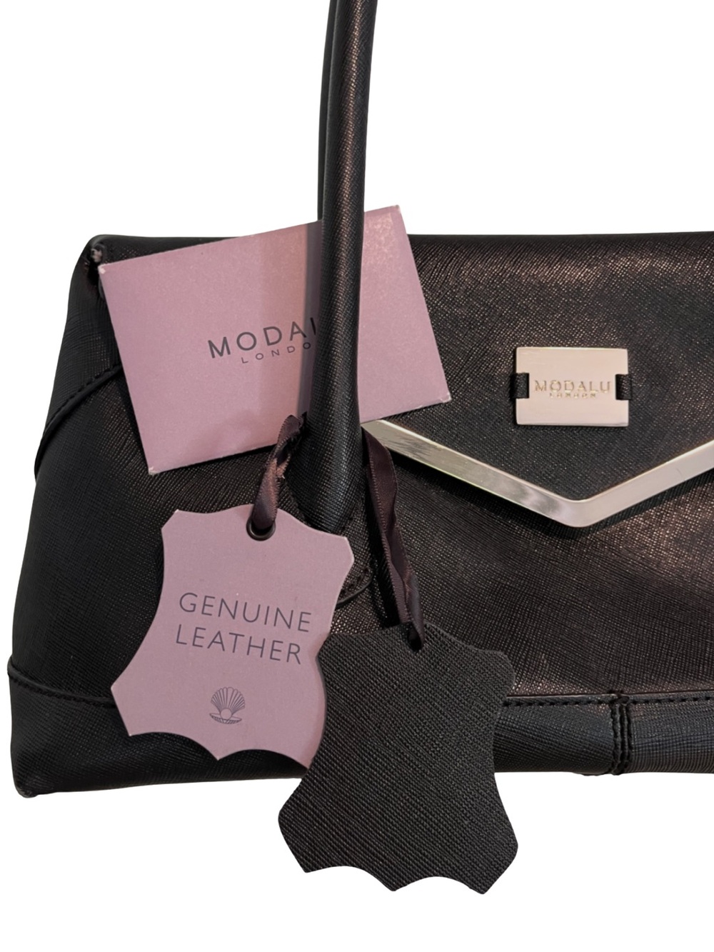 Modalu Black Leather Shoulder Bag with Gold-Tone Accent